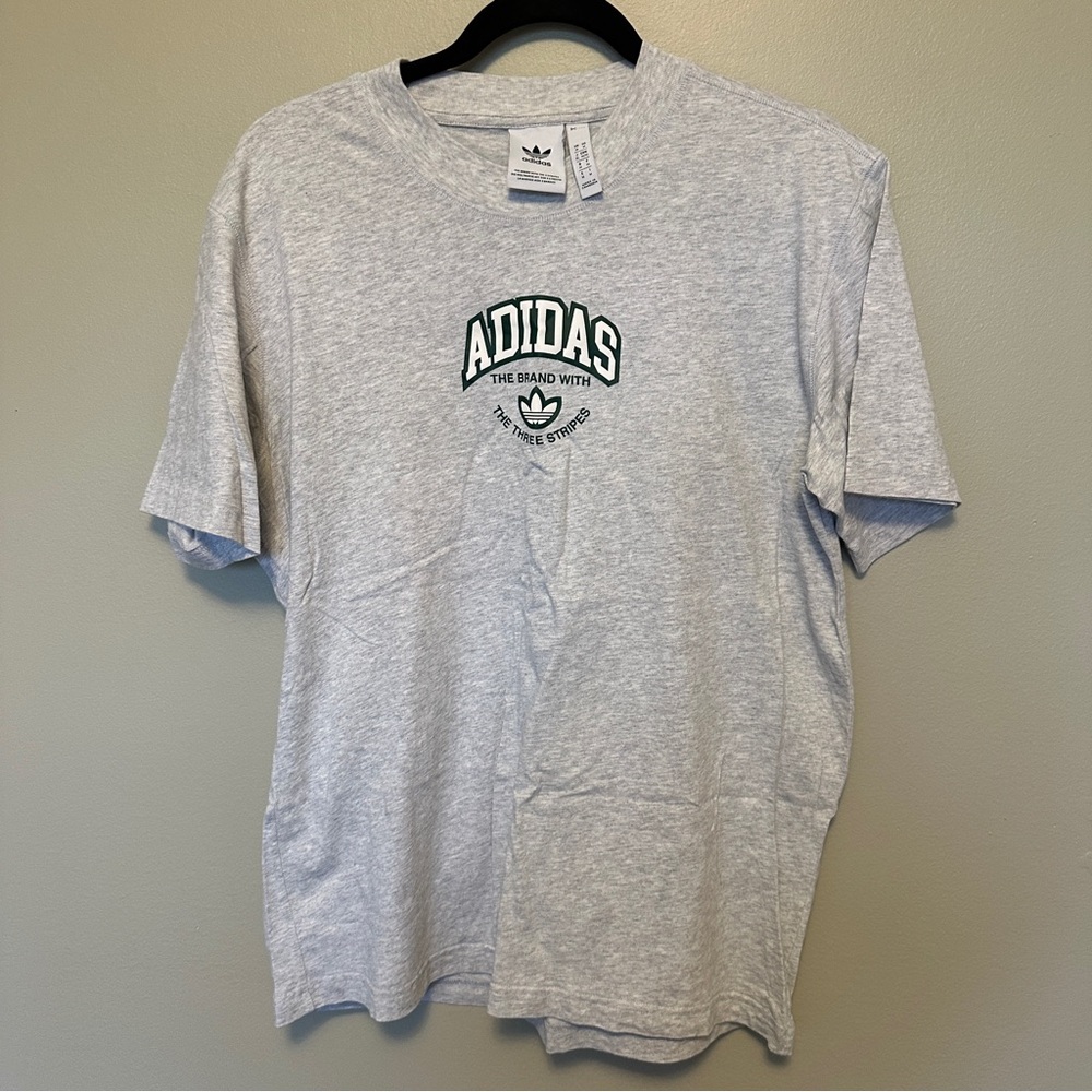 ADIDAS grey oversized graphic tshirt green words